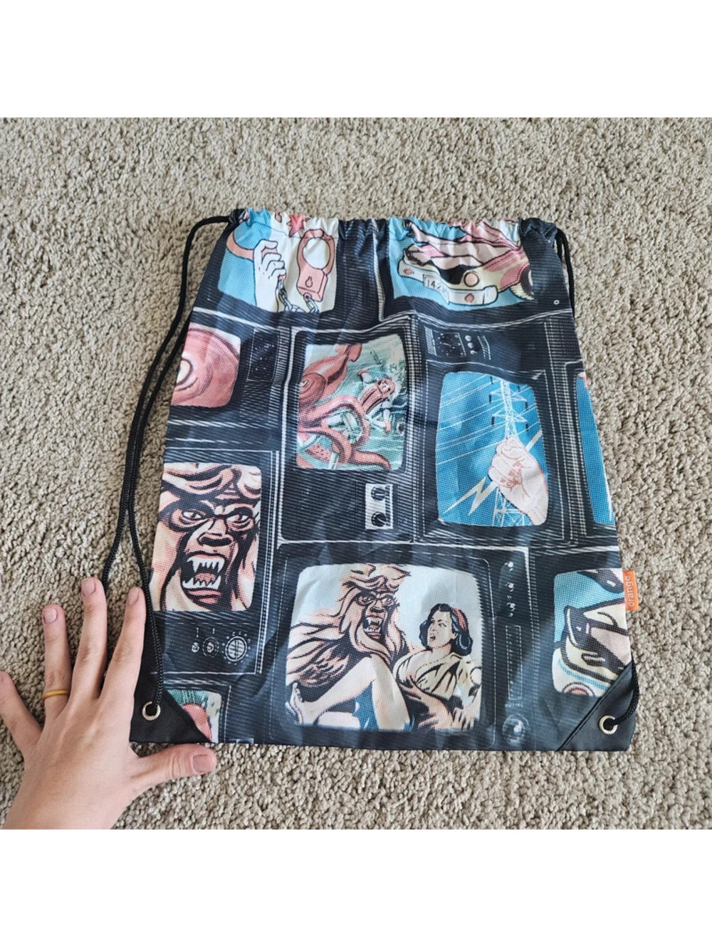 Y2K Truth Orange Anti-Tobacco Campaign Graphic Drawstring Backpack Vintage 2000s